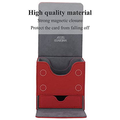AEGIS GUARDIAN Card Deck Box with Dice Tray for MTG Cards, Commander Deck Box fit 150+ Sleeved Cards, PU Leather Card Storage Box Strong Magnet Deck Game Case for TCG CCG, Red - color: 3-2