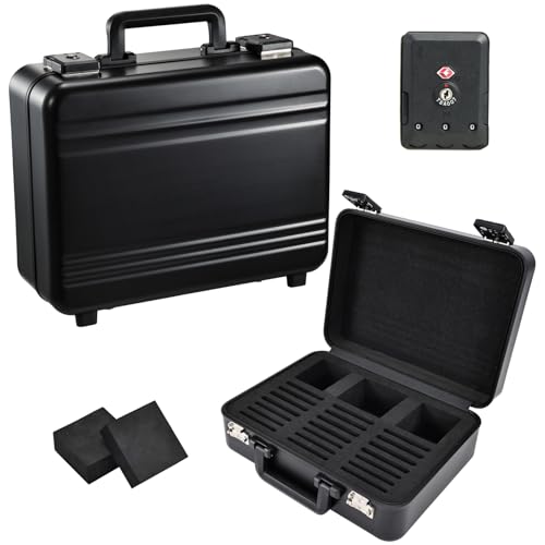 Aluminum Card Storage Box, Hardshell Toploader Sports Card Case - with 21 Individual Display Slots, TSA-Approved Locks, for 3" x 4" Baseball Trading Cards, Top Loaders Storage Case - color: Black Hardshell
