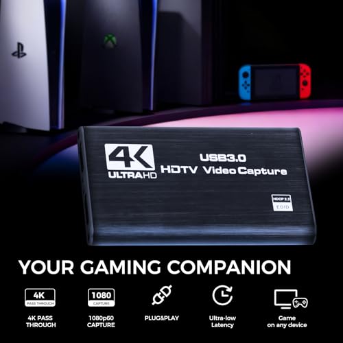 4K HDMI Capture Card for Streaming & Gaming, USB 3.0 Audio Video Capture Device 1080P 60FPS, Low Latency, HDMI Loop Out, Capture Card for PS5, Xbox, Nintendo Switch, PC, Mac, OBS - MSP231 - color: Black-4k YUY2