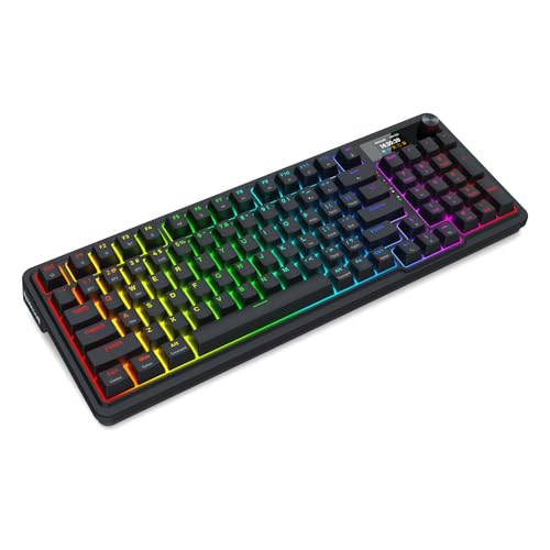 Redragon K719 Wireless Gasket Gaming Keyboard w/Hype Screen & Knob, 95 Keys Mechanical Keyboard, Easy-Control 1.14’’ TFT Info Display, 5-Layer Noise Dampening, Custom Linear Switch, Essential Black - color: Essential Black