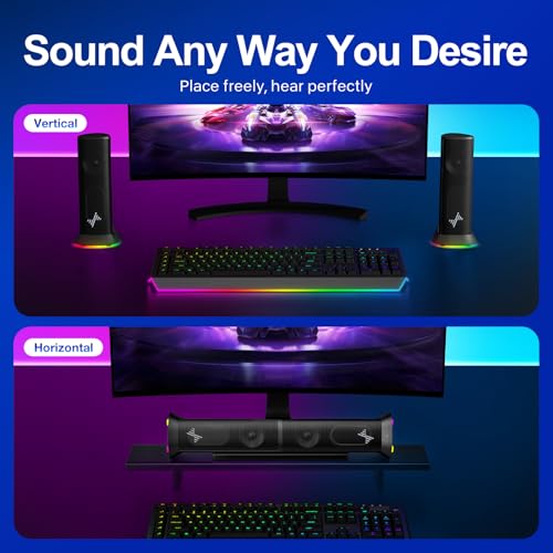 Nylavee Computer Speakers, Plug-and-Play PC Speakers for Desktop & Laptop | Immersive Sound, 9 Customizable RGB Lights, USB/USB-C Powered & 3.5mm AUX-in Speakers for Monitor & Laptop, 18-Month Warranty