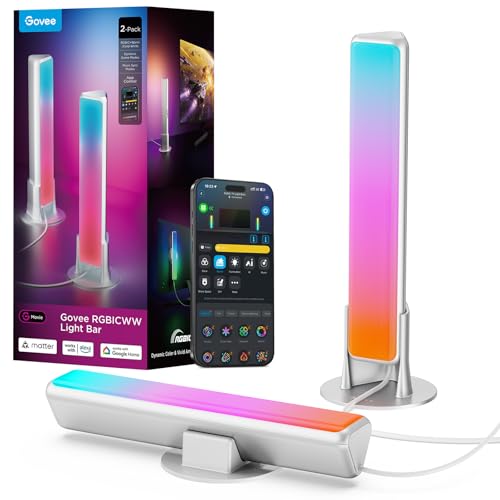 Govee Smart Light Bar, RGBICWW TV Lights for Living Room, Gaming, Silver | Compatible with SmartThings, Matter, Alexa, LED Light Bar with Scene and Music Modes for Living Room, Gaming, PC, App Control - color: Silver