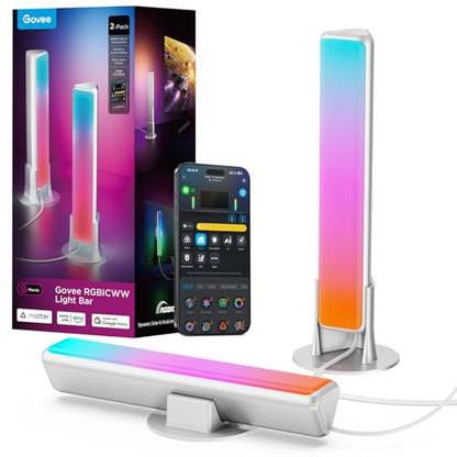 Govee Smart Light Bar, RGBICWW TV Lights for Living Room, Gaming, Silver | Compatible with SmartThings, Matter, Alexa, LED Light Bar with Scene and Music Modes for Living Room, Gaming, PC, App Control - color: Silver