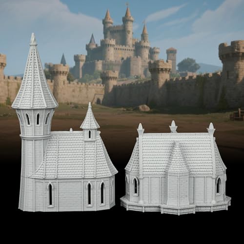 RPG Terrain TTRPG Scenery - 25mm Scale Unpainted Gothic Spire Tower & Arched Chapel, Detailed Stone Buildings for Dungeons and Dragons & Wargame - City Building 2 (AF1104 H) - color: Af1104 H City Building 2