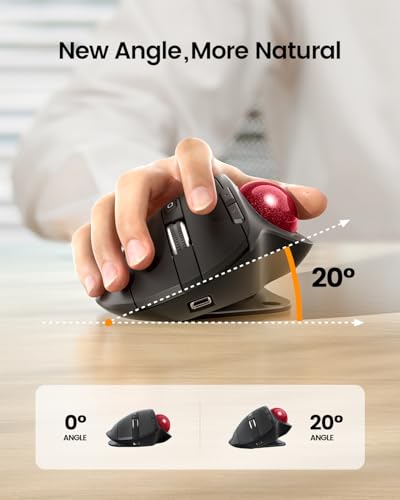 ProtoArc EM01 NL Wireless Trackball Mouse, Rechargeable Thumb Control, Red | 0/20° Adjustable Angle to Reduce Fatigue, Triple-Device Bluetooth & 2.4G USB-A for Office Use, Silent Click, Easy to Clean - color: Red Ball