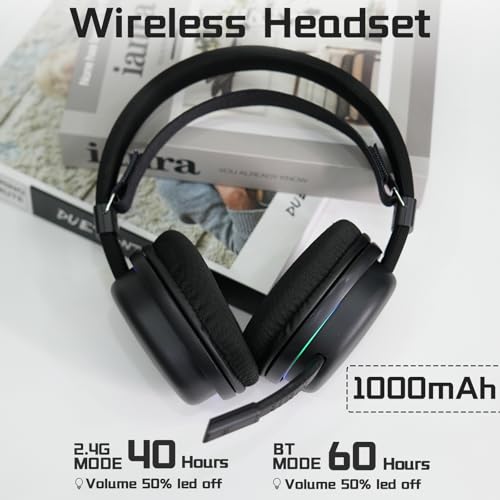Aula G7 Wireless Gaming Headset, Surround Sound 10ms Low Latency, PC Headset with Detachable Noise Canceling Mic, 40mm Driver, Tri-Mode 2.4G/BT5.2/Wired 3.5mm, Over Ear Headphone for PS5, PS4, Switch - color: Black