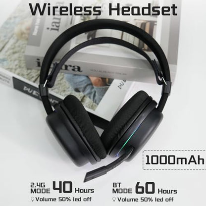 Aula G7 Wireless Gaming Headset, Surround Sound 10ms Low Latency, PC Headset with Detachable Noise Canceling Mic, 40mm Driver, Tri-Mode 2.4G/BT5.2/Wired 3.5mm, Over Ear Headphone for PS5, PS4, Switch - color: Black