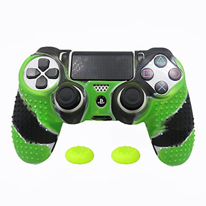 PS4 Controller DualShock4 Skin Grip Anti-Slip Silicone Cover Protector Case for Sony PS4/PS4 Slim/PS4 Pro Controller with 2 Thumb Grips (Green and Blue Stripes) - color: Green and Blue Stripes