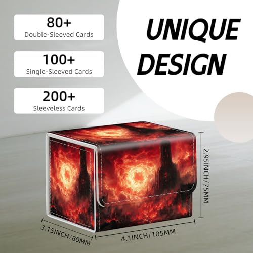 Trading Card Storage Box, Holds 100+ for MTG Cards, PU Leather with Magnetic Closure, Burning Hell Castle Fantasy Landscape Durable Deck Box for Magic the Gathering, Trading Card Games - color: Burning Hell Castle Fantasy Landscape