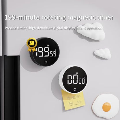 Digital Kitchen Timer, Rechargeable Magnetic Visual Timer with Large LED Display, Adjustable Volume for Classroom, Cooking, Fitness, Baking, Kids Learning & Teaching (1, Black)