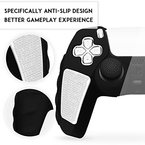 SIKEMAY Anti-Slip PS5 Controller Skin, Soft Thicken Non-Slip Studded Silicone Gel Grip Protective Cover Case for PlayStation 5 Controller Grip, 2 Pack with 8 x Thumb Grip Caps - color: Black-White