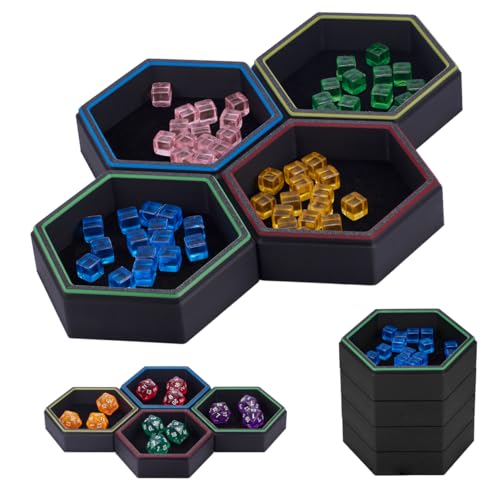 Magnetic Hex Board Game Trays, Modular Stackable Token Dice Trays (4-Pack) | Built-in Magnets, Flexible Combination, Stackable For Storage, Token & Dice Organizer, 4 Colors, Modular Design