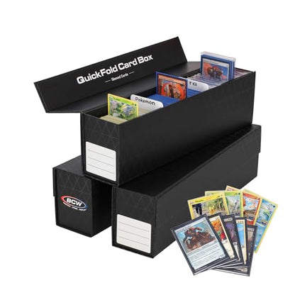 BCW QuickFold Card Storage Box for Sleeved Cards – 3 Pack – Not for Toploaders – Magnetic Closure – Holds 500-1200 Sleeved or Unsleeved Cards – MTG Card Storage