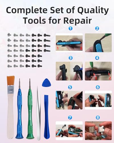 Joystick Replacement for Joycon(68 in one), Repair Tool Kit for Switch2 Joycon, Includes 2 Analog Sticks, Drift Fix Tools Y/+ Screwdriver, Tweezers, Pry Tools, 14 Thumbstick Grips, Matching Screws - color: black-68 in one