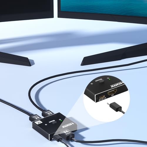 8K HDMI 2.1 Switch Bi-Directional - 2 in 1 Out Switcher/1 in 2 Splitter Supports 8K@60Hz & 4K@60Hz, 48Gbps, 4:4:4bit,UlrtaHD High Resolution Switch Between 2 Inputs or Toggle Displays