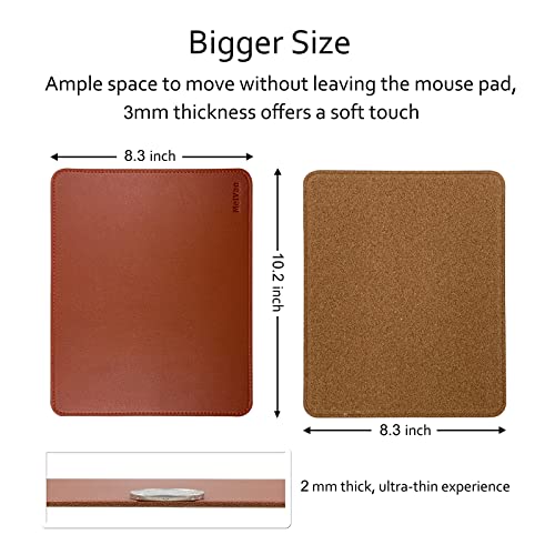 MelVan PU Leather Mouse Pad with Stitched Edge, Wood Mousepad, Waterproof Gaming Mouse Pad Mat for Computers, Laptop, Office & Home, 10.2" x 8.3", 1 Pack (Brown) - color: Brown