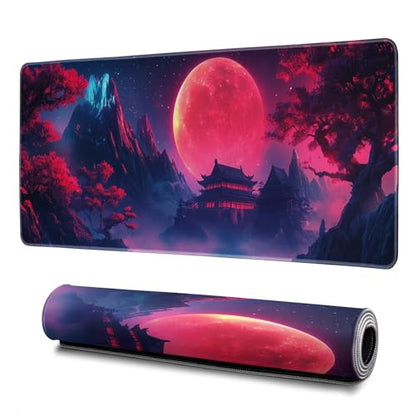 Darkness Red Moon Mouse Pad Abstract Red Mouse Pad 31.5x11.8 Inch Non-Slip Rubber Base Large Mousepad Stitched Edges Keyboard Mouse Mat Desk Pad for Office and Home(3) - color: Darkness Red Moon 3