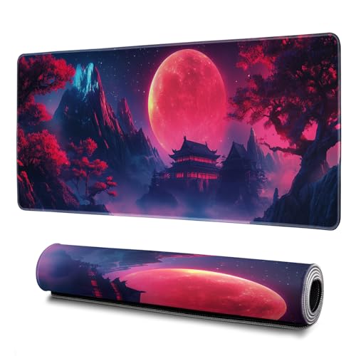 Darkness Red Moon Mouse Pad Abstract Red Mouse Pad 31.5x11.8 Inch Non-Slip Rubber Base Large Mousepad Stitched Edges Keyboard Mouse Mat Desk Pad for Office and Home(3) - color: Darkness Red Moon 3