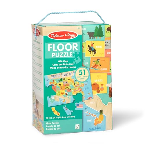 Melissa & Doug USA Map Jumbo Floor Puzzle 51-Piece Educational Toy | 51 Jumbo Pieces, 3x2 Feet, USA Map Scene With State Capitals, Educational Floor Puzzle Play, Learning Toys for Kids, Ages 6+