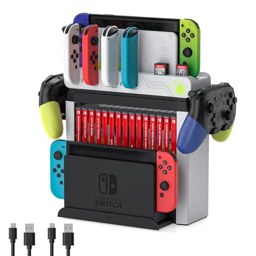 Switch Game Storage with Controller Charger for Nintendo Switch & OLED Model (Designed for Splatoon 3), Switch Charging Dock Charges 6 Joycons, Gaming Accessories Holder Switch Gift Card Organizer - color: Splatoon 3 Edition