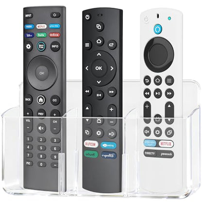 3 Slot Adjustable Remote Holder Wall Mount, TV Controller Holder Hollow Bottom Slot Easy Phone Charging, Adhesive Remote Control Holder, Wall Pen Holder for Office School Home - Clear - color: Clear