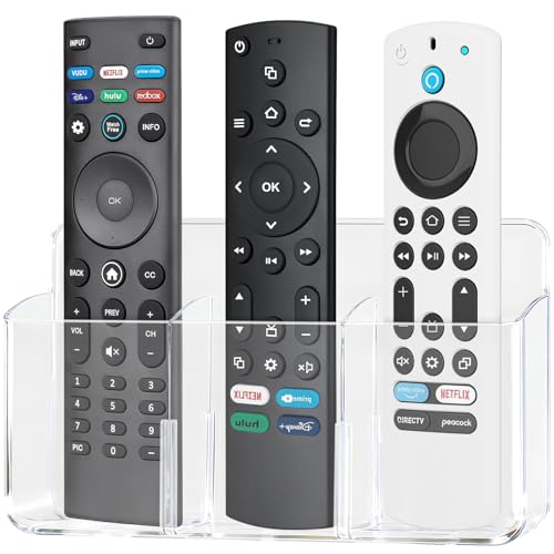 3 Slot Adjustable Remote Holder Wall Mount, TV Controller Holder Hollow Bottom Slot Easy Phone Charging, Adhesive Remote Control Holder, Wall Pen Holder for Office School Home - Clear - color: Clear