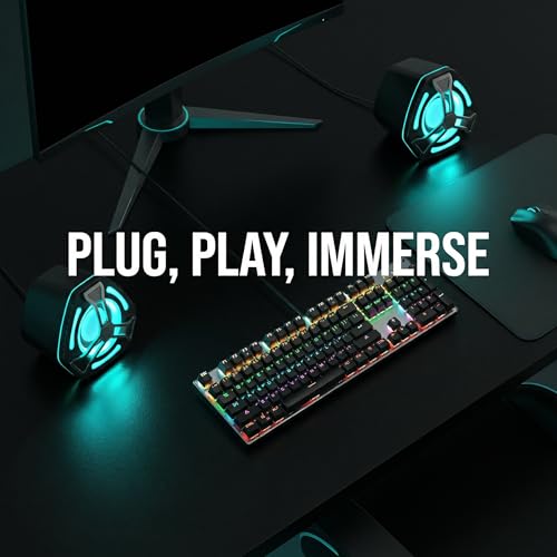 1 Pair Computer Speakers, Portable Mini PC Speakers, Desktop Gaming Speaker with Subwoofer, RGB Colorful Lights, Dual Volume, USB Powered, 3.5mm Aux Input, Stereo Surround Sound
