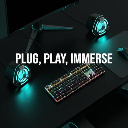 1 Pair Computer Speakers, Portable Mini PC Speakers, Desktop Gaming Speaker with Subwoofer, RGB Colorful Lights, Dual Volume, USB Powered, 3.5mm Aux Input, Stereo Surround Sound