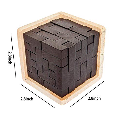Wooden Brain Teaser Puzzles Box Brain Teasers Wooden Puzzle T-Shaped Geometric Intellectual Jigsaw Logic Cube Puzzles Mind Games for Kids and Adults - color: Coffee