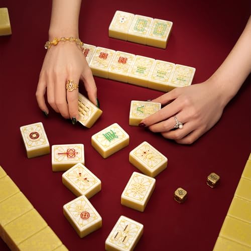 Premium Mahjong Set in Elegant Gift Box with Large Acrylic Tiles | Chinese Mahjong Game Set for Adults, Easy-to-Handle Tiles, Luxury Tabletop Set for Gifting, Family Gatherings & Collection - color: Gold