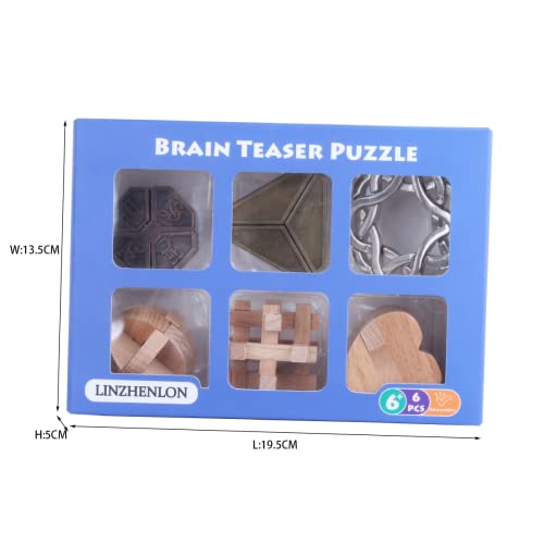 Brain Teaser Puzzle for Adults Puzzles Metal Hole Lock Adult Educational Toy Jigsaw IQ Puzzle（6 Pack） (Bronze) - color: Bronze