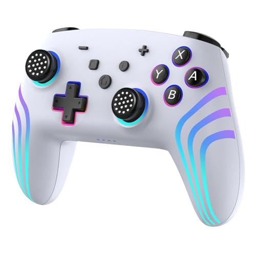 VILCORN Gaming Pro Controller for Switch/Switch 2/Lite/OLED/PC Gamepad with Dual Vibration/6-Axis Gyroscope/Turbo/Changing RGB Lighting Joystick Control (WHITE) - color: WHITE