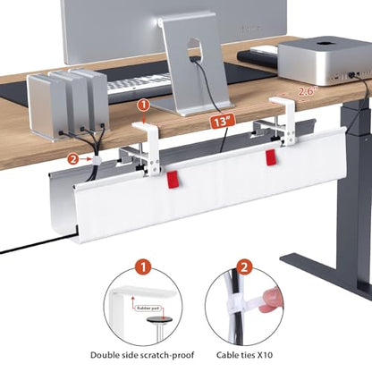 Univivi No Drill Under Desk Cable Management Tray, 28 inch Cable Management | Clamp/Screw Mount Cable Management Desk, Premium Fabric Cable Management Box, Various Sizes Wire Management for Office, Home - color: White, size: 28"L x 5.5"W