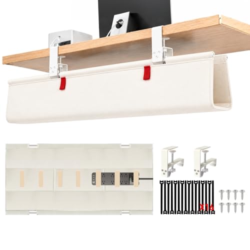 No Drill Under Desk Cable Management Tray, 48" Desk Cable Organizer | Premium Oxford Fabric Cable Management, Clamp Screw Desk Cable Management, Large Capacity Table Cable Organizer for Office - color: Beige, size: 48"L x 6.0"W