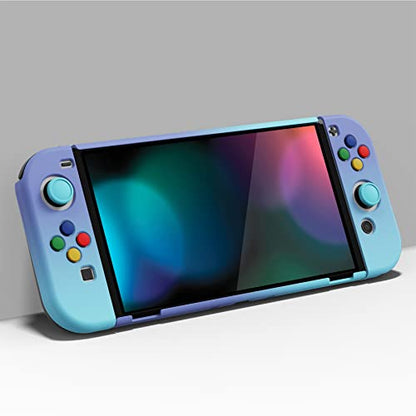 PlayVital AlterGrips Protective Slim Case for Nintendo Switch OLED, Ergonomic Grip Cover for Joycon, Dockable Hard Shell for Switch OLED w/Thumb Grip Caps & Button Caps - color: Gradient Violet Blue