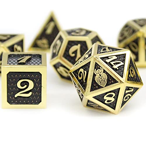 HEIMDALLR Metal DND Dice Set 7 pcs - Dragonhide Design, 16mm Size, Logo on D20; Metal Dice Set & Dice Box; D&D Dice Set D&D (Dungeons and Dragons Dice Set) - Jormungandr Series (Stormmaker) - color: 28 Stormmaker