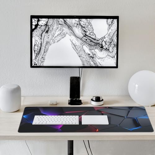 Neon 3D Geometry Desk Pad Mouse Pad Colorful Crack Cool Extended Gaming Mouse Pad Mat with Stitched Edge Non-Slip Base 35.4" x 15.7" - color: Neon 3D Geometry