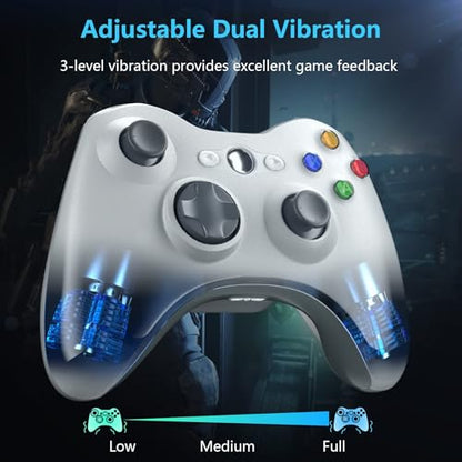 Wireless Controller for Xbox 360, 2.4GHZ Gamepad Joystick Controller Remote for PC Windows 7,8,10 with Receiver Adapter, White