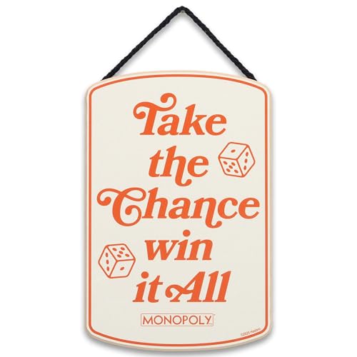 Hasbro Monopoly Take the Chance Win It All Hanging Wood Wall Decor | Fun Monopoly Sign for Game Room or Office - color: Cream