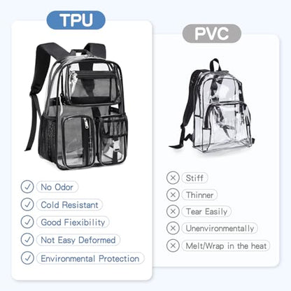 Cusangel Clear X-Large Backpack Heavy Duty Clear BookBag,17.5inch TPU Large Capacity See Through Backpack for Sport Events,Travel,Plastic backpacks for 15age+ - color: Black 17.5inch