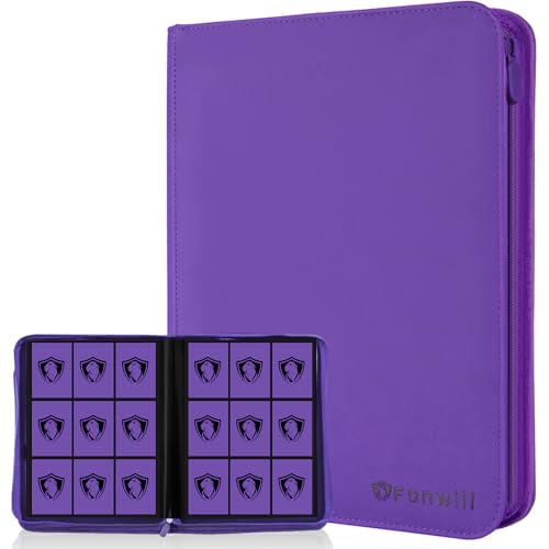 9 Pocket Card Binder,360 Pockets Trading Card Holder Book, Premium PU Cover Zip Folder Binder,Side Loading Carrying Case Binder Album for TCG,MTG,Sports Cards,Game Cards (Purple) - color: 2-Purple, size: 9 Pocket 360