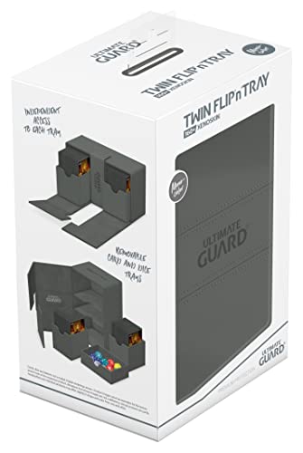 Ultimate Guard Twin Flip'n'Tray 160+, Deck Case for 160 Double-Sleeved TCG Cards + Dice Tray, Grey, Independent Magnetic Closure & Microfiber Inner Lining - color: Grey, size: 160+