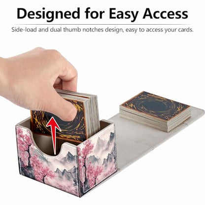 Strong Magnet Card Case Deck Box Mtg Card Box Playing Card Box Tcg Up to 200 Cards Creative Pattern Trading Card Storage Box for Collectible Card Games, Pink Trees And Mountains - color: Pink Trees And Mountains