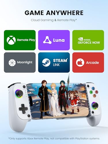 Mocagen MC1 Phone Controller for iPhone & Android – Ergonomic Grip, Low Latency, Case Friendly, Bluetooth Mobile Controller with Hall Effect Joysticks, Turbo, Portable Travel Companion for Car/Leisure - color: White
