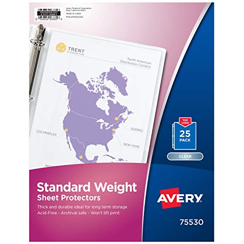 Avery® Clear Standard Weight Sheet Protectors, Top Load, 25 Document Protectors (75530) - color: Clear, style: 25 Pack