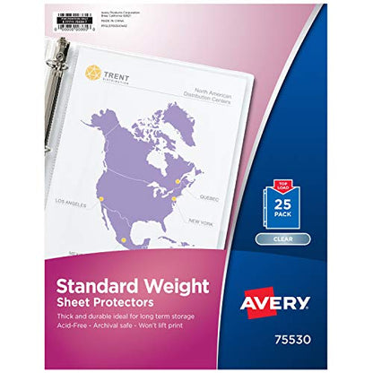 Avery® Clear Standard Weight Sheet Protectors, Top Load, 25 Document Protectors (75530) - color: Clear, style: 25 Pack