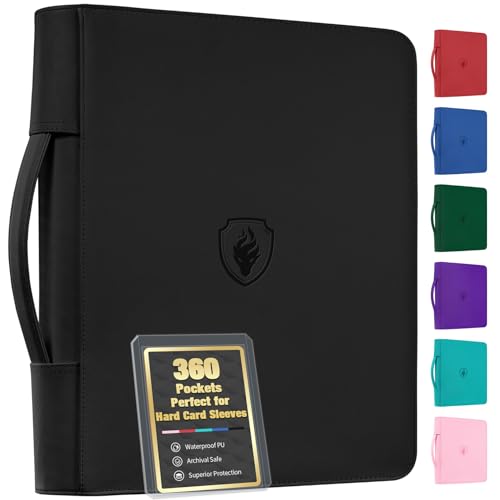Fabmaker Top Load Binder Holds 360 Cards, Portable Card Binder with Retractable Handle, Side Loading Trading Card Storage for 3" x 4" Hard Card Sleeves, Collectible Case for Games, Sports Cards, Black - color: Black