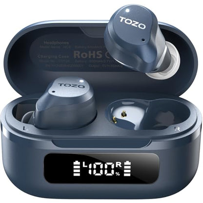 TOZO NC9 Hybrid Active Noise Cancelling Wireless Earbuds, 60H, LED Display | 6 Mic ENC Clear Calls, Deep Bass Sound, IPX8 Waterproof, in Ear Bluetooth 5.3 Headphones,32 EQs via APP, Comfort Fit Ear Buds - color: Blue