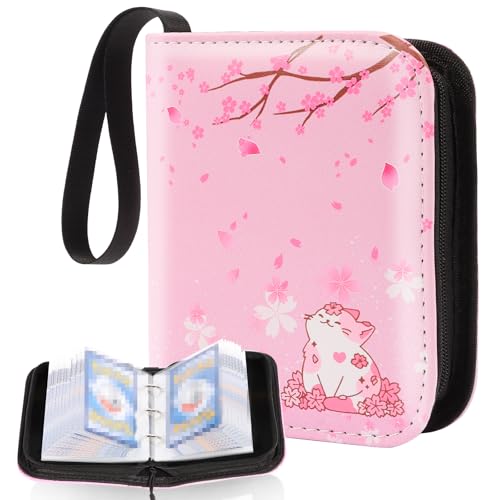 Small 1 Pocket Card Binder for Cards,Mini Trading Card Binder Holder Fits 80 Cards with 40 Removable Sleeves,Card Collection Binder Album Book Case for TCG,MTG,Sports Games (Sakura Cat) - color: Sakura Cat