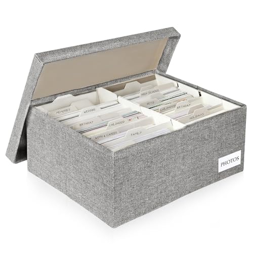 Decorative Photo Storage Box - Linen Photo Box Organizers with Dividers, Fits Holds Up to 1700 Photos in 5x7 inch Size, Portable Scrapbook Storage Containers with Lid (Grey) - color: Grey, size: 5*7 inch